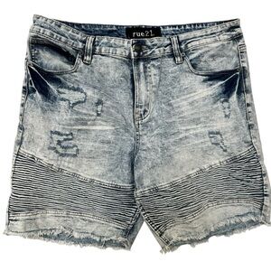 Rue21 Jean Shorts Men‎ Supreme Flex Distressed Light Blue XL Grunge Thrashed Y2K